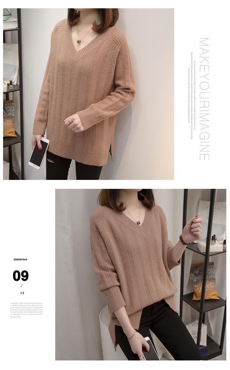 Vネック シンプル ニット セーター/4色