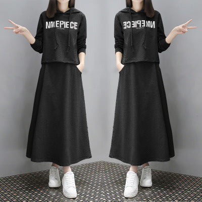フード付きセーター＆スカート【2点セット】グレー/ブラック
